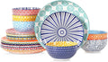 Selamica Ceramic Plates and Bowls Sets,18 Pieces Dinnerware Sets for 6,Dishwasher & Microwave Safe dish set,Family & Holiday Dining, Assorted Colors