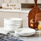 8 Inch Ceramic Pasta Bowls 6 Pack, 32 Oz White Serving Bowls - Microwave, Dishwasher & Oven Safe, Shallow Soup Bowls for Salad, Pasta, Cereal