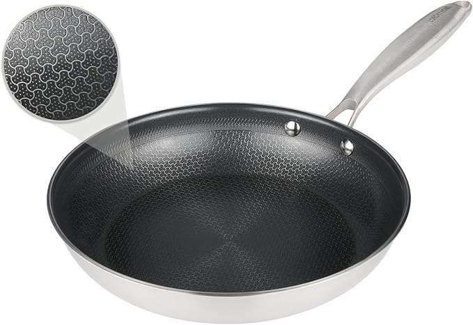 10" Hybrid Nonstick Frying Pan, Stainless Steel Ceramic Nonstick Skillet, Non Stick Pan for Eggs, Steak & Everyday Cooking, Induction Compatible, Oven Safe Cookware