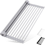 HANZENMA Roll Up Dish Drying Rack Over The Sink Kitchen Roll Up Sink Drying Rack Multipurpose Foldable Sink Drying Mat, Heat-Resistant, Anti-Slip & Anti-Rust Dish Rack for Kitchen, 20.5" x 13", Grey
