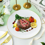 350 Pieces White Gold Plastic Dinnerware Set, Gold Disposable Plates for Party, Graduation, Include 100 White Plates with 150 Plastic Cutlery, 50 Napkins and 50 Cups