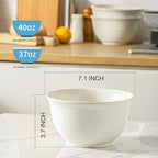 Soup Bowls,40 Ounce Deep Ceramic Bowl Sets for Cereal Soup Salad Pasta Popcorn Oatmeal Breakfast, Durable Serving BowlsSuit For Housewarming, Microwave Safe & Dishwasher Safe, Creamy White