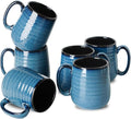 HASENSE Ceramic Coffee Mugs Set of 6, 15oz Large Coffee Mugs with Handle, Coffee Cups for Coffee, Tea, Latte & Cappuccino, Coffee Mugs for Men and Women, Microwave & Dishwasher Safe, Blue