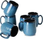 HASENSE Ceramic Coffee Mugs Set of 6, 15oz Large Coffee Mugs with Handle, Coffee Cups for Coffee, Tea, Latte & Cappuccino, Coffee Mugs for Men and Women, Microwave & Dishwasher Safe, Blue