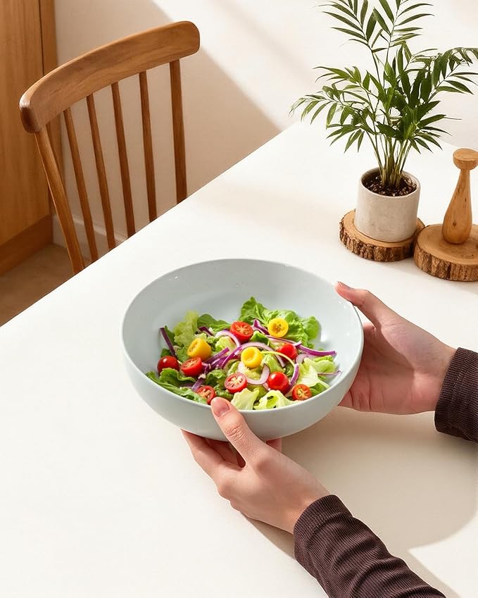 Metflavor Pasta Bowls Set of 8, 34oz Speckled Ceramic Bowls Set for Serving Salad, Pasta, Soup, Dinner, 8" Wide and Deep Bowls, Dishwasher & Microwave Safe, Matte Terracotta Base (Gray White)
