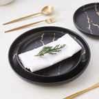 Pokini Black Gold Splash Dinnerware Sets, Marble Porcelain Plates and Bowls Sets, Modern Luxury Dish Set for 4, 12 Pieces Fine China Plates Set for Formal Dinners and Anniversaries