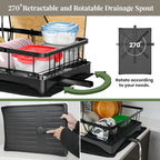 DINEST 2 Tier Dish Drying Rack with Drainboard – Rust Resistant Iron Kitchen Dish Rack with 270° Rotating Spout, Utensil & Plate Holders – Compact Drying Rack for Kitchen Counter - Black