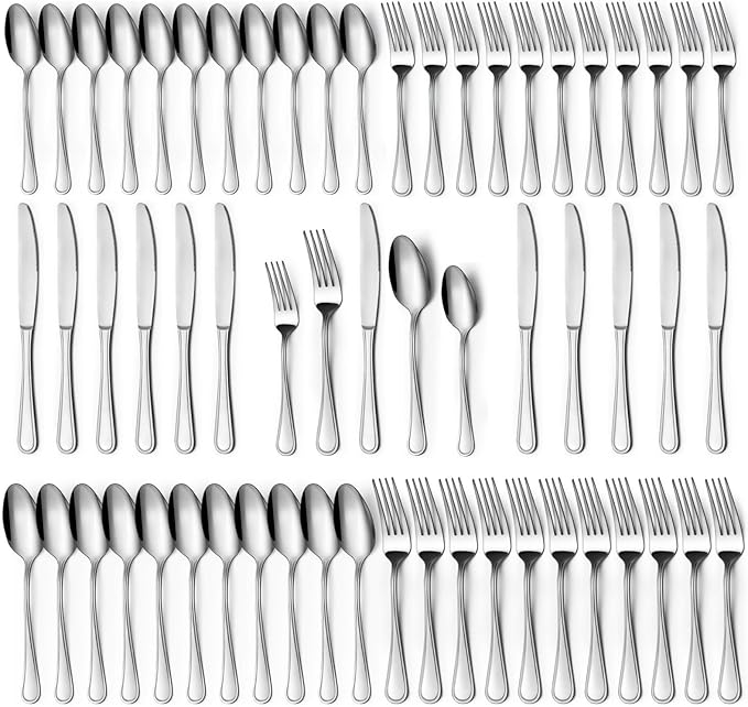 60-Piece Silverware Set - Silverware Set for 12, Stainless Steel Flatware Set with Forks, Knives & Spoons, Mirror Polished Cutlery Set, Dishwasher Safe