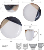 Gourmet Basics by Mikasa Caden 16-Piece Stoneware Dinnerware Set — Service for 4, Reactive Glaze, Black/Tan & White Finish, Microwave & Dishwasher Safe, Everyday & Formal Use