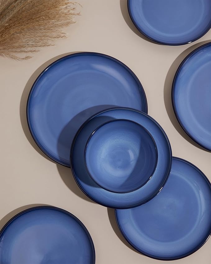 Pokini Ceramic Pasta Bowl Set of 4, 32 Oz Large Salad Bowls for Serving, Microwave & Dishwasher Safe Soup Bowls for Kitchen, Light Blue Stoneware Bowl Set