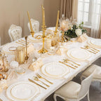 YOUBET 175PCS Ivory Scalloped Plastic Plates - Gold Disposable Dinnerware Set Include 50 Plates, 75 Gold Silverware, 25 Cups, 25 Napkins for Party & Wedding