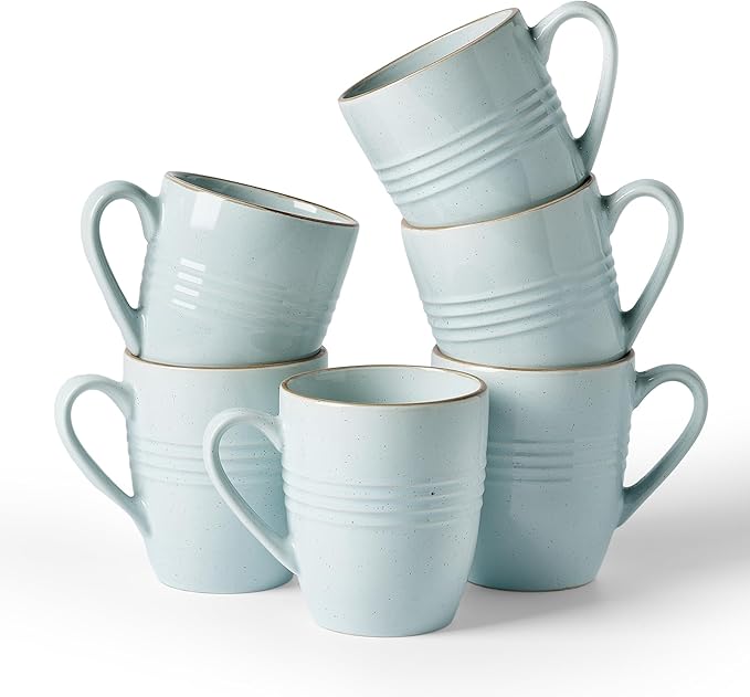 famiware Jupiter Coffee Mugs Set of 6, 13 oz Coffee Mug, Microwave and Dishwasher Safe, Coffee Cups with Handle for Coffee, Tea, Cocoa, Milk, Light Blue