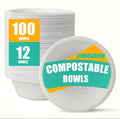 JINVOGREEN 100 Count 12 oz Paper Bowls, Disposable Compostable Bowls, Heavy Duty Biodegradable Bagasse Bowl for Snacks, Soup, and Salads, White