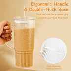 JunVpic Glass Cups with Lids and Straws,24oz Glass Tumbler with Handle Iced Coffee Cup for Coffee,Juice,Tea,Milk,Smoothie,Hot & Cold Drinks (Clear)