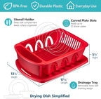 Tribello Sink Dish Drying Rack, Heavy Duty Hard Plastic Sink Set with Drainer (Red)