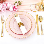 YOUBET 350PCS Pink Scalloped Plastic Plates - Pink and Gold Disposable Dinnerware Set Include 100 Plates, 150 Gold Silverware, 50 Cups, 50 Napkins for Wedding & Party Mothers Day