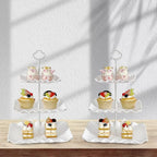 2 Pack of Plastic Square Dessert Cupcake Stand, 3 Tier Cup Cake Holder Tower for Tea Party/Birthday/Wedding, Plastic Tiered Serving Tray (White)