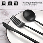Matte Black Silverware Set, VANVRO 60-Piece Stainless Steel Flatware Set, Black Silverware Set for 12, Satin Finish tableware Cutlery Set,Home and Restaurant, Dishwasher Safe