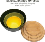 ECOWAY Salad Bowl Set of 3 with Bamboo Lids, Mixing Bowl Set, Nesting Bowls for Space Saving Storage, Made with Durable Eco-Friendly Bamboo Fiber, Great for Prepping and Serving Food (3 Colors)