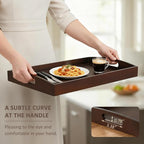 Bamboo Serving Tray with Handles, Set of 2 Large Wood ServingTrays for Food & Coffee, Elegant Wooden Tray for Breakfast in Bed, Kitchen & Party & Entertaining - Black Walnut Finish