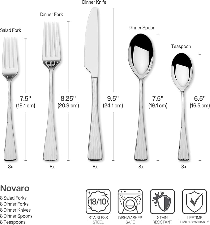 Mikasa Novaro 45-Piece 18/10 Stainless Steel Flatware Set, Service For 8