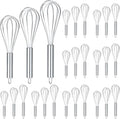 Domensi 24 Pcs 8" 10" 12" Whisks Set Kitchen Whisks for Cooking Heat Resistant Stainless Steel Balloon Wire Whisk Bulk for Non Stick Cookware Blending Stirring Valentines Day Baking