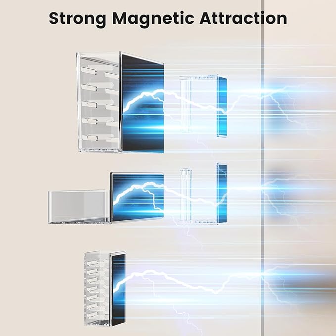 Magnetic Spice Rack for Refrigerator,6 Pack Magnetic Shelf,Fridge Magnet Organizer with Paper Towel Holder,Utensils Racks,Hook Rack,Deepened Basket,Fridge Organizers and Storage Clear(6 Pack)