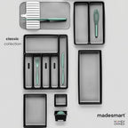 madesmart Expandable Silverware Tray, 8 Compartment Silverware Organizer for Forks, Knives & Spoons, Non Slip, Soft Grip Base, Expands to Fit Most Drawers, Carbon