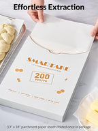 SMARTAKE 200 Pcs Parchment Paper Baking Sheets, 13x18 Inch Non-Stick Precut Baking Parchment, Suitable for Baking Grilling Air Fryer Steaming Bread Cup Cake Cookie and More (White)