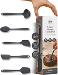 GIR 5-Piece Silicone Kitchen Utensils Set, Non-Toxic Cooking Utensils for Cooking and Baking, Heat Resistant, Food Grade, Dishwasher Safe Rubber Spatula, Ladle, Spoon - Charcoal