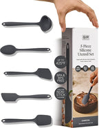 GIR 5-Piece Silicone Kitchen Utensils Set, Non-Toxic Cooking Utensils for Cooking and Baking, Heat Resistant, Food Grade, Dishwasher Safe Rubber Spatula, Ladle, Spoon - Charcoal