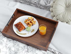 Fibogollo Bamboo Serving Tray with Metal Handles,17x12in Ottoman Decorative Trays Platter for Coffee Table,Living Room,Bar,Party,Large(Brown)