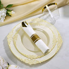Bestluck 175PCS Ivory Plastic Plates for 25 Guests Disposable Dinnerware Sets Include 50 Plastic Plates, 25 Silverwares, 25 Cups, and 25 Pre Rolled Napkins for Party, Wedding and Graduation