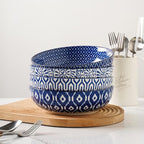 Selamica Ceramic Pasta Bowls Set of 4,Large Salad Bowls, Stackable Serving Bowls, Microwave Dishwasher Safe, 8.6 inch，50 OZ,Vintage Blue