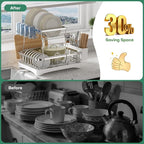 2 Tier Dish Drying Rack,Stainless Steel Dish Rack For Storing Knife Fork Pots&Pans,Dish Drying Rack With Drain Tray For Kitchen Countertops/Sinks,Silver Tiered Dish Rack With Retractable Drain Outlet