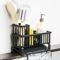 Yieach Rustproof Kitchen Sink Caddy Organizer,Plastic Scrubber,Dish Sponge Holder,Dish Soap Rack & Dispenser,Multifunctional Sponge Drain Rack,Dish Soap Caddy & Storage Organization Accessories,Black