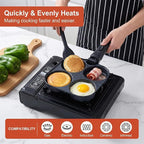4-Cup Egg Pan Nonstick, Aluminum Omelette Pan with Detachable Handle, Fast Heating Breakfast Omelette Skillet for Fried Eggs Cooker, Pancakes, Suitable for Gas Stove & Induction Cookware