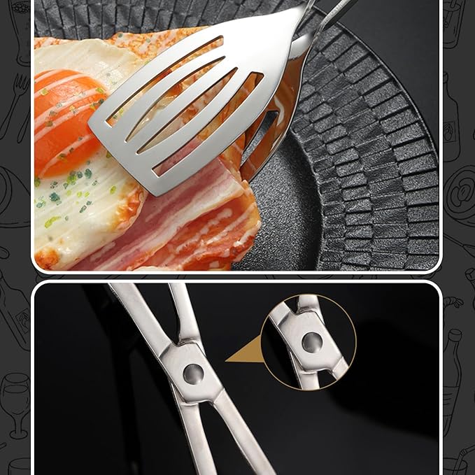 6PCS 9.8-Inch Stainless Steel Salad Tongs for Serving Heavy Duty Serving Tongs for Home Parties, Weddings, Buffets, Barbecues, Kitchen Utensils for Cake, Steak, Salad and More (6, Silver)