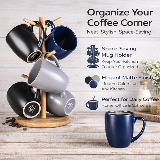 GBhome 12oz Coffee Mugs Set of 6,Ceramic Coffee Mugs for Man, Woman, Dad, Mom, Modern Coffee Mugs Set with handle for Tea/Latte/Cappuccino/Milk/Cocoa. Dishwasher&Microwave Safe,Multi-Color