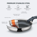 Hybrid Non Stick Frying Pans Set 3-Piece, 8 & 9.5 Inch Tri-Ply Stainless Steel Pans Set with Detachable Handle, PFOA Free Kitchen Skillets for All Cooktops, Dishwasher & Oven-Safe Cooking Pan