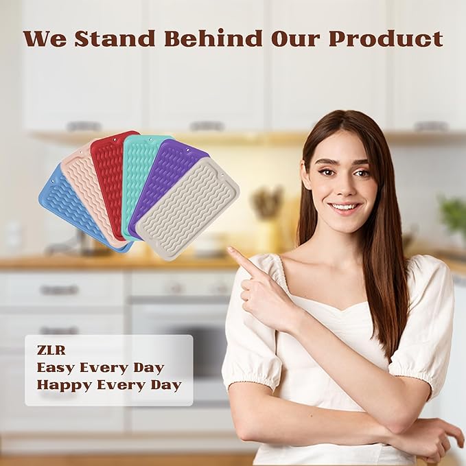 ZLR 2 Pcs Silicone Sponge Holder & Sink Caddy Tray (6" x 12") - Narrow Dish Drying Mat for Kitchen Counter - Waterproof Soap Dispenser Organizer, Non-Slip Bathroom Vanity Tray (Dark Gray)