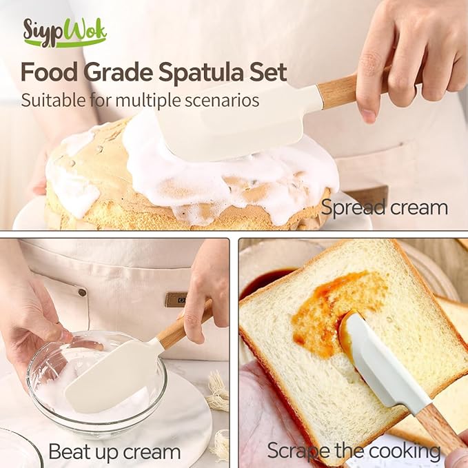 Silicone Spatula Set, Food Grade Rubber Spatula-4 Piece Nonstick Rubber Spatulas, Spoonula, Jar Scraper for Cooking, Baking, Mixing, Frosting - Heat Resistant Up to 600°F (5 Pcs Spatula White)