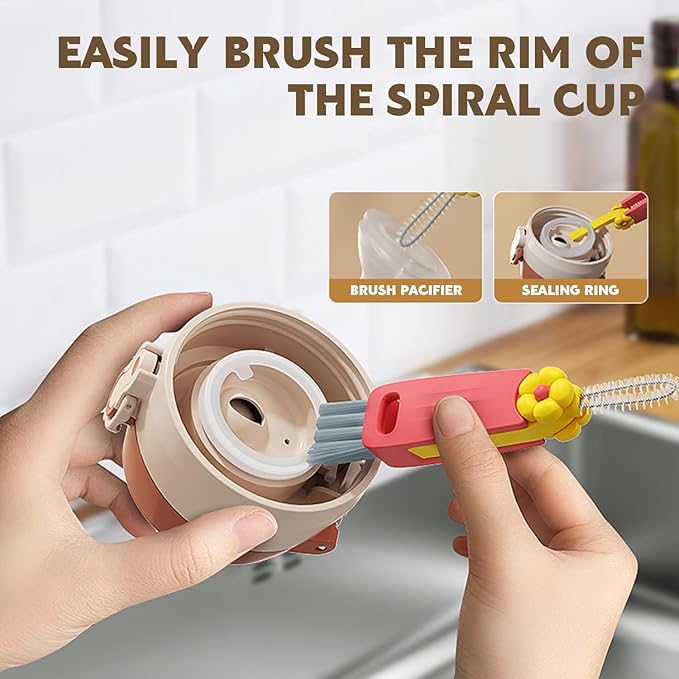 HRXFOZ 3 in 1 Multifunctional Cleaning Brush, Crevice Cleaner for Bottle Gap Tight Spaces, Portable Cup Lid Cleaner (6 PCS)