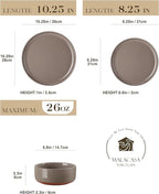 MALACASA Plates and Bowls Sets, 24 Pieces Modern Ceramic Dinnerware Set for 8 Kitchen Dinner Set Stoneware Dishware Dishes Set Microwave and Dishwasher Safe, Brown, Series TARA