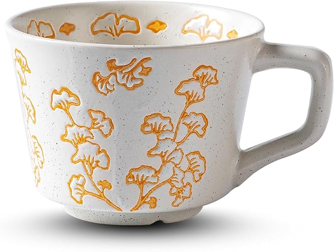 Ceramic Mug 11 oz Unique Luxurious Cup, Mug for Coffee Milk Latte Cappuccino Tea, Office Home Dishwasher Microwave Freezer Safe Stoneware Handmade Minimalist Cup Yellow
