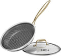 Honeycomb Stainless Steel Nonstick Frying Pan with Lid 8 Inch, Induction Cooktop Compatible Skillet, PFOA-Free Scratch-Proof, Dishwasher & Oven Safe, Stay-Cool Handle, Gold Kitchen Cookware
