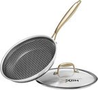 Honeycomb Stainless Steel Nonstick Frying Pan with Lid 8 Inch, Induction Cooktop Compatible Skillet, PFOA-Free Scratch-Proof, Dishwasher & Oven Safe, Stay-Cool Handle, Gold Kitchen Cookware
