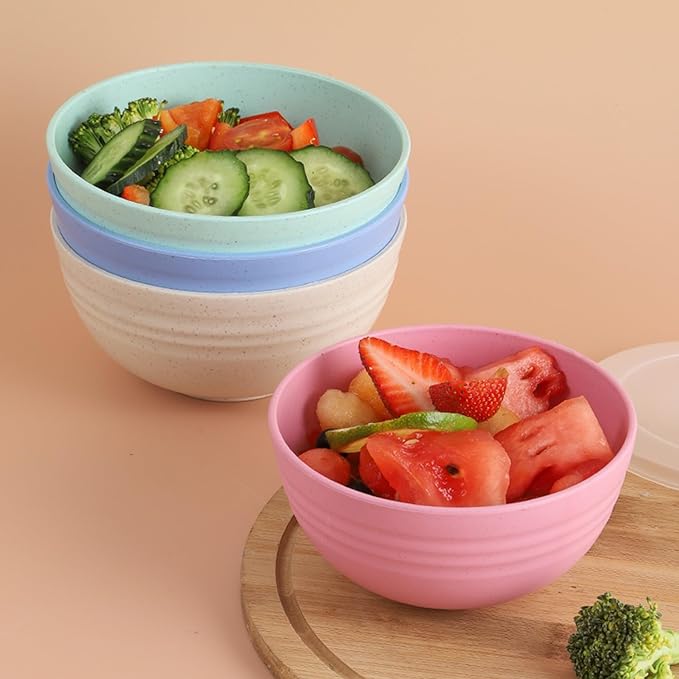 Unbreakable Cereal Bowls 24 OZ Reusable Wheat Straw Bowl Set of 4, Microwave & Dishwasher Safe, BPA Free Dinner Bowls for Rice Noodle Snack Salad Fruit, Lightweight Soup Bowls