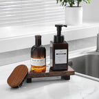 zoocatia Small Wood Tray Pedestal Stand Farmhouse Bathroom Decor Decorative Wooden Riser Kitchen Soap Dish Holder for Vanity, Counter, Sink, Dark Brown