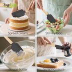 Silicone Spatula Set, Food Grade Rubber Spatula-4 Piece Nonstick Rubber Spatulas, Spoonula, Jar Scraper for Cooking, Baking, Mixing, Frosting - Heat Resistant Up to 600°F (5 Pcs Spatula Black)